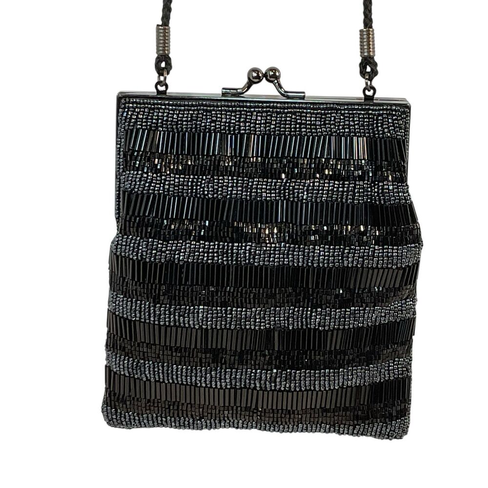 Black Beaded Purse Shoulder Bag Evening Formal Cocktail 5.5 X 6.5"